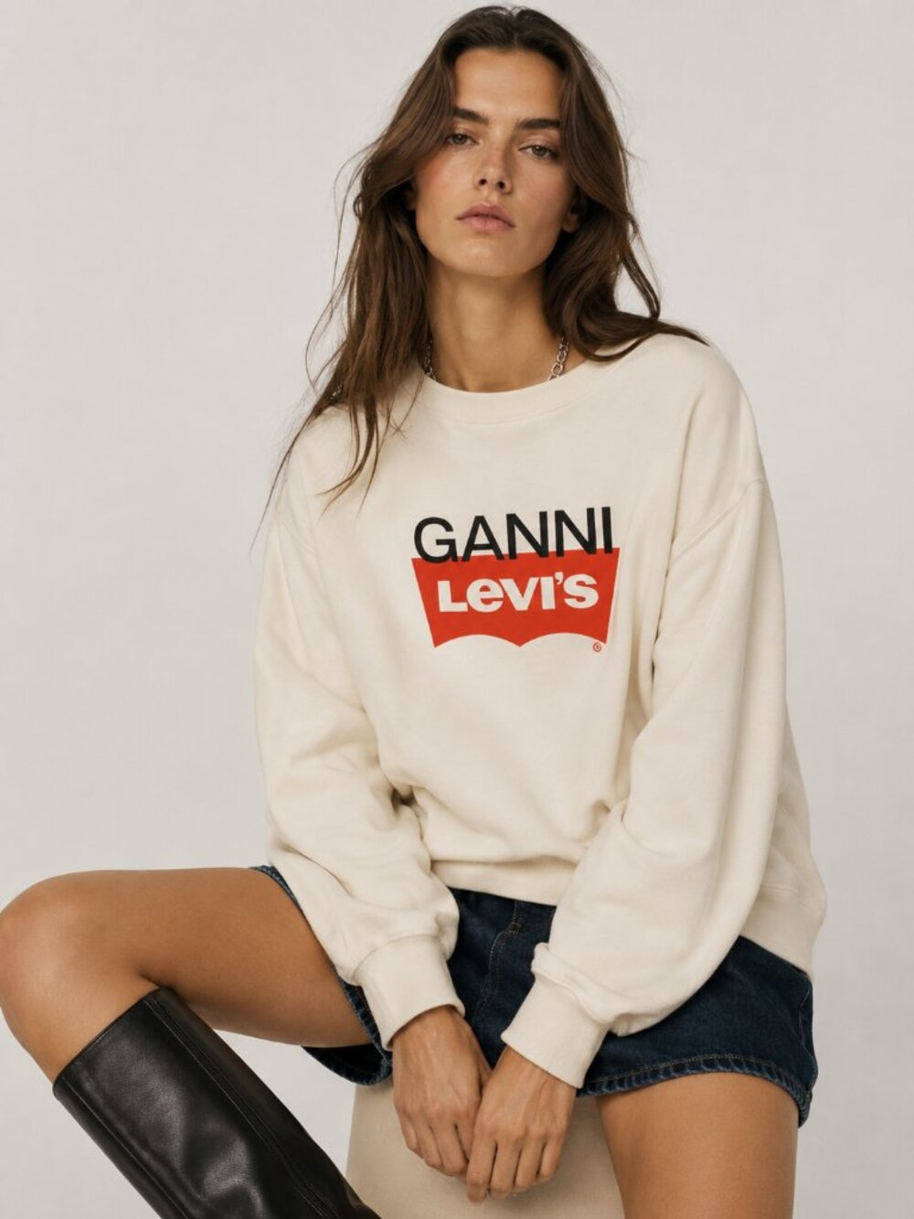 GANNI x LEVI’S Collaboration Snap Back Sweatshirt Ecru